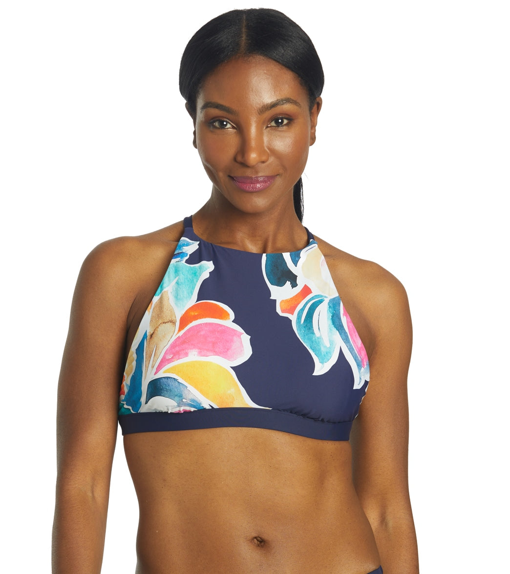 La Blanca Women's Petals In Bloom High Neck Top - Indigo 10 - Swimoutlet.com