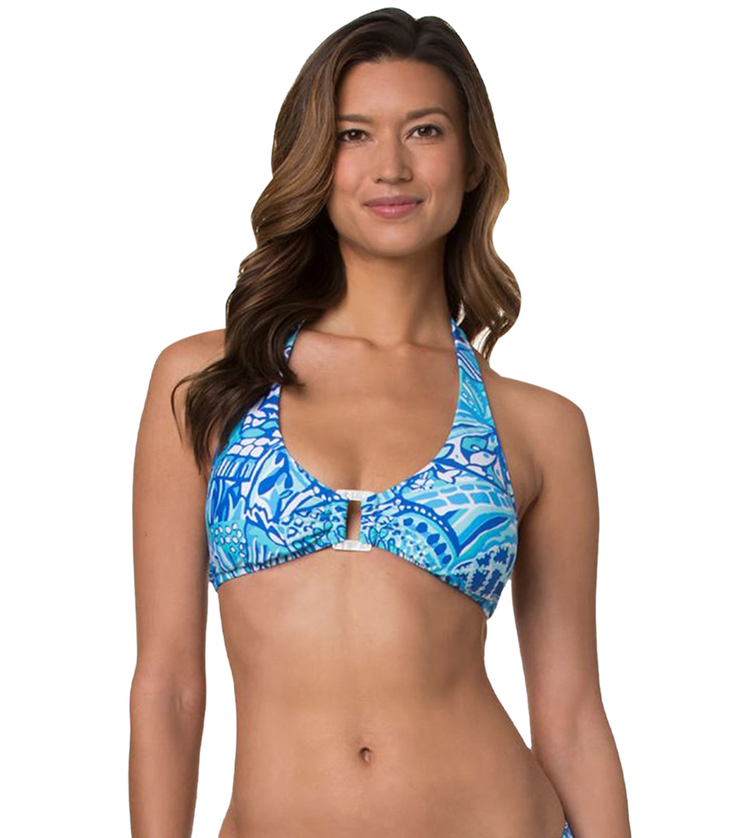 Helen Jon Women's Blue Grotto Shell Halter Bikini Top - Multi D/Dd - Swimoutlet.com