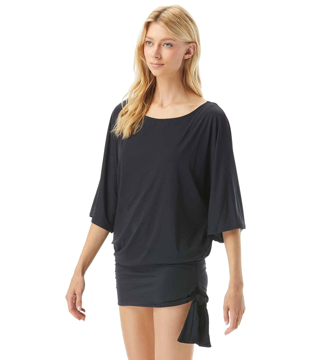 Michael Kors Women's Iconic Solid Side Tie Cover Up Dress - Black Large - Swimoutlet.com