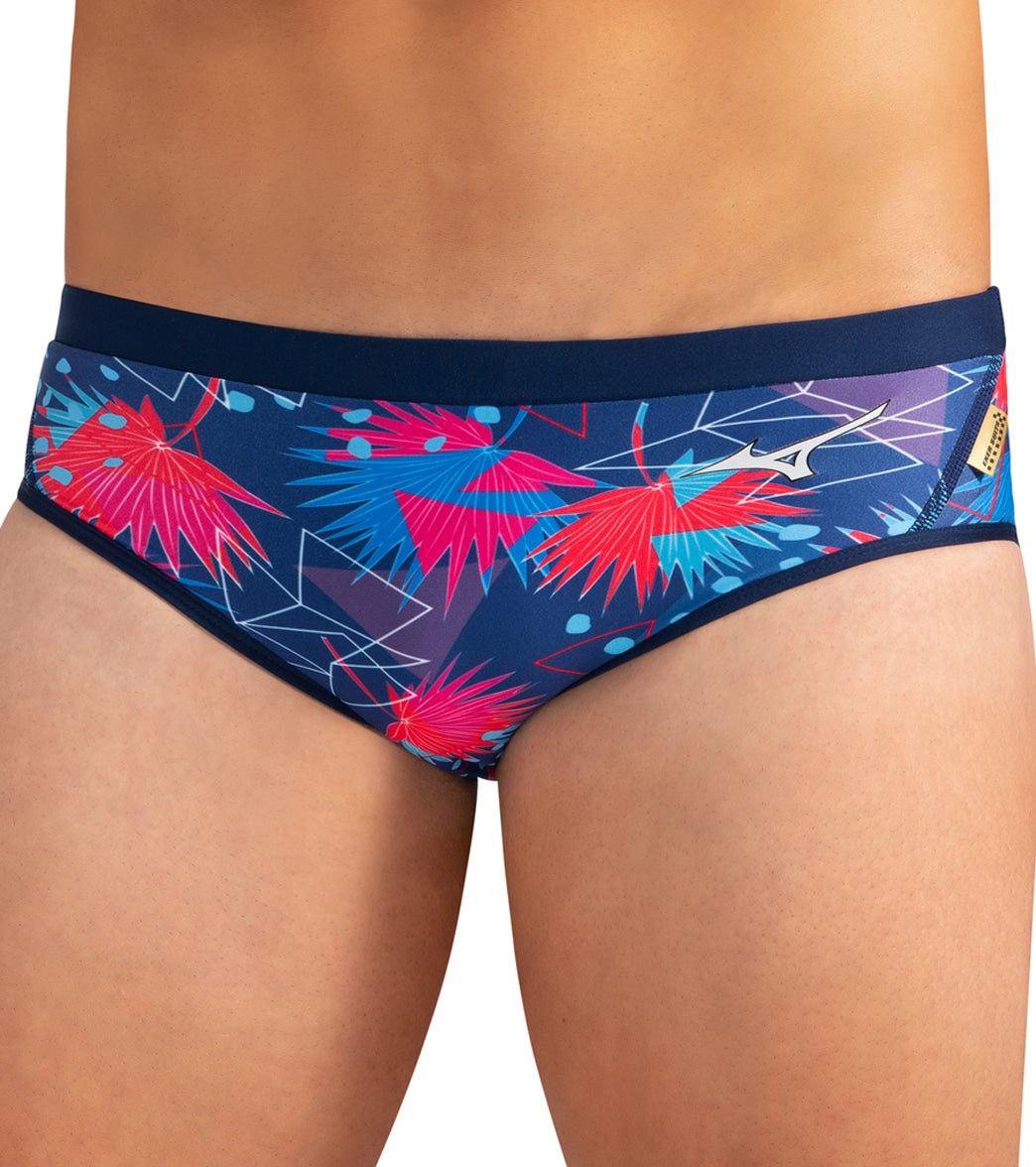 Mizuno Men's Exer Print Brief Swimsuit - Blue 24 Polyester - Swimoutlet.com