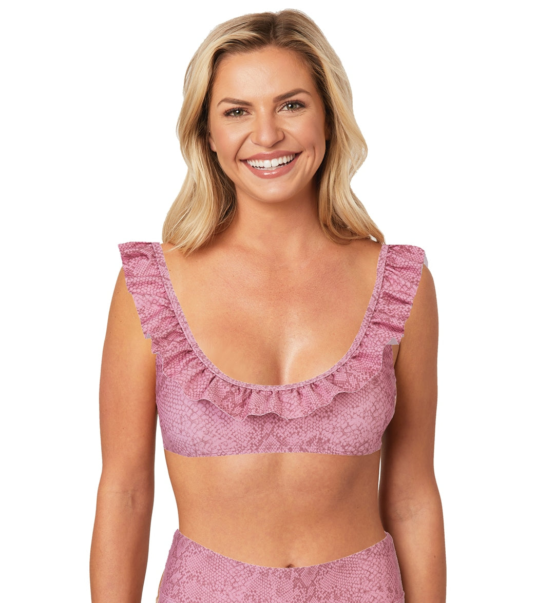 Splendid Women's Charmer Ruffle Bikini Top - Pink Tonal Large - Swimoutlet.com