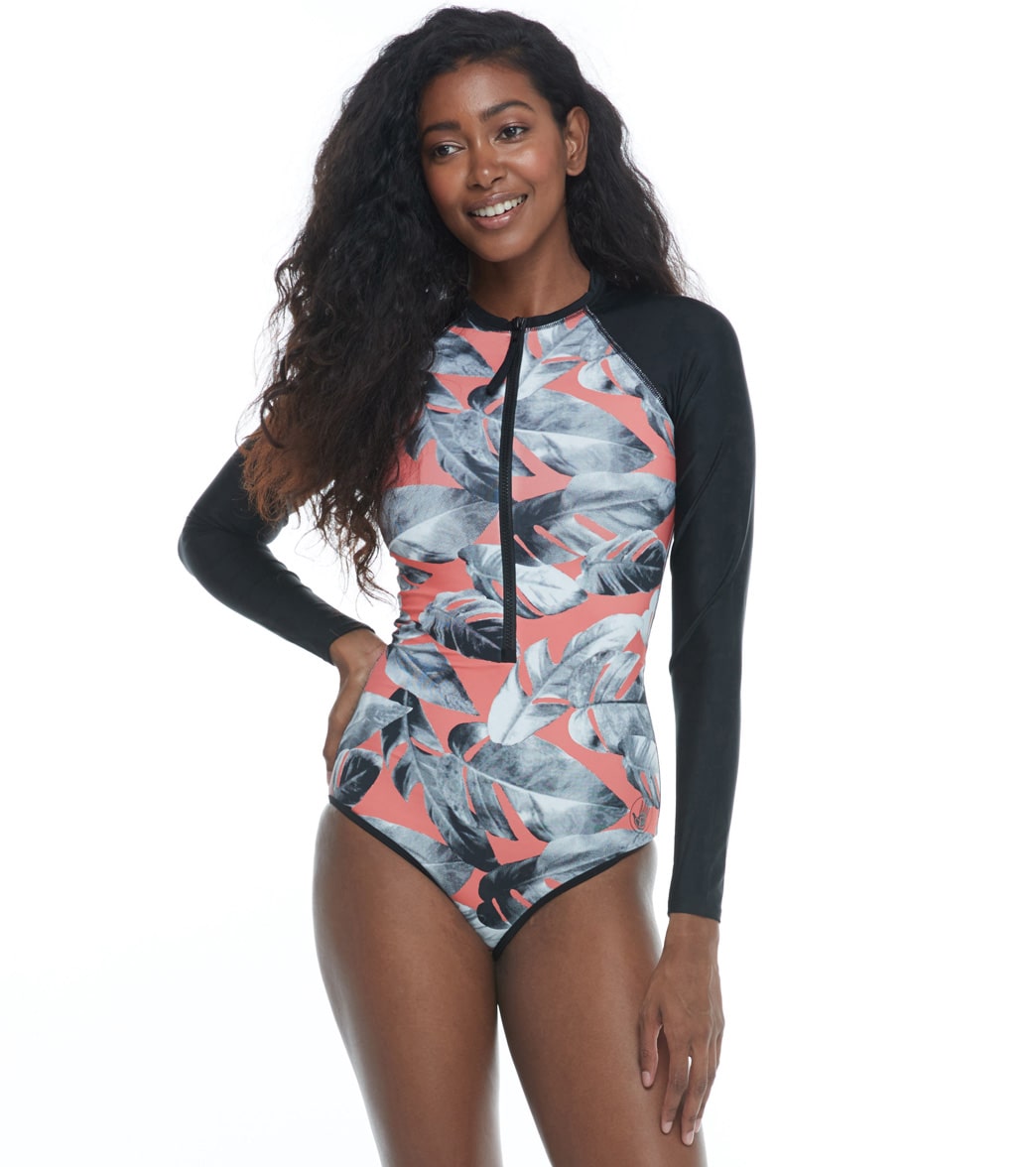 Body Glove Women's Lost Chanel Long Sleeve One Piece Swimsuit - Coral Small - Swimoutlet.com