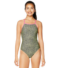 스피도 원피스 수영복 (강습용 추천) Speedo Vibe Womens Printed X Back One Piece Swimsuit,Cheetah