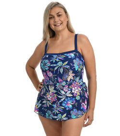 Maxine Women's Plus Size Tulum Tiki Floral Bandeau Sarong One Piece Swimsuit  at