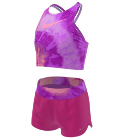 Nike Girls' Tie Dye Spiderback Two Piece Mid Bikini Set (Big Kid
