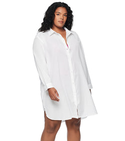 Lauren Ralph Plus Tailored Cover-Up Shirt - White - Size 1X