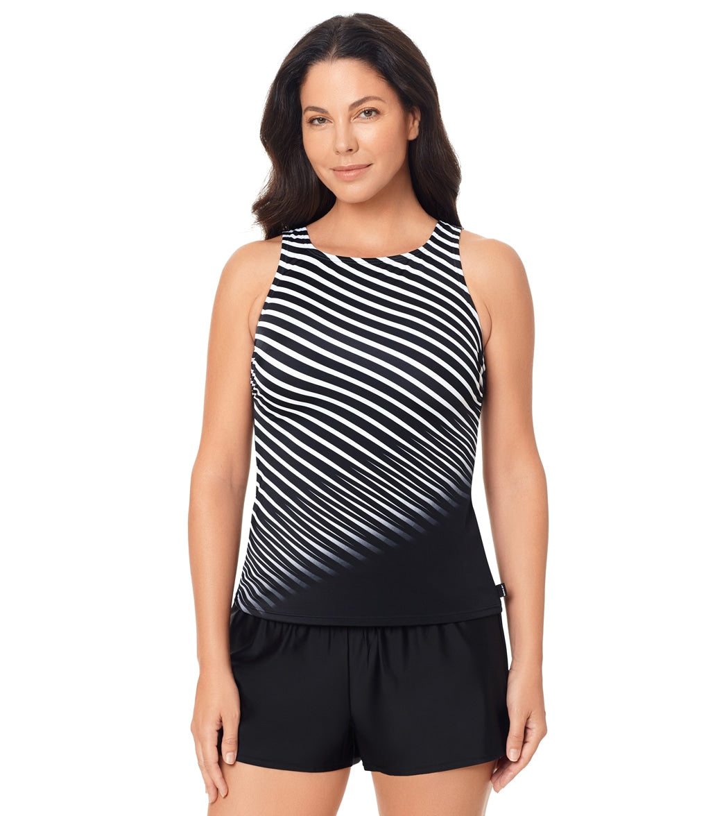 Reebok Women's Sharp Focus Tankini Top Black/White at SwimOutlet.com