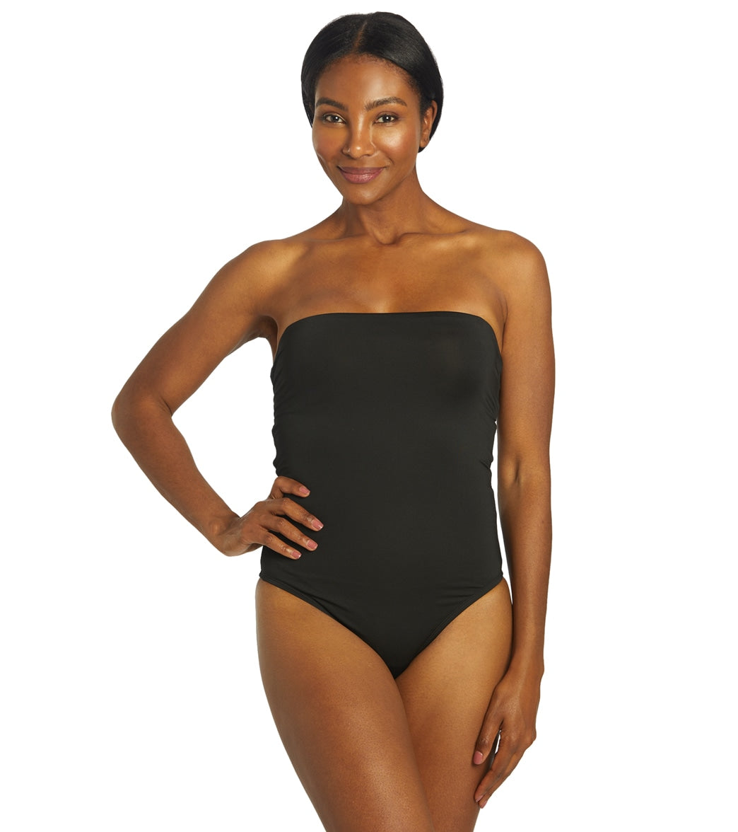 나이키 Nike Womens Solid Lace-Up Back Bandeau One Piece Swimsuit,Black