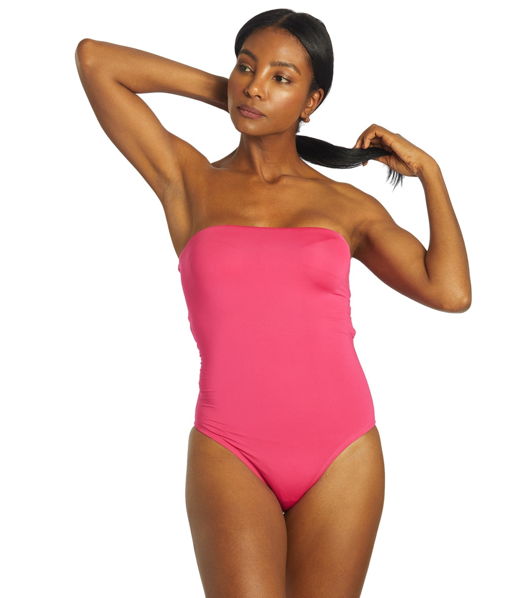 나이키 Nike Womens Solid Lace-Up Back Bandeau One Piece Swimsuit,Pink Prime