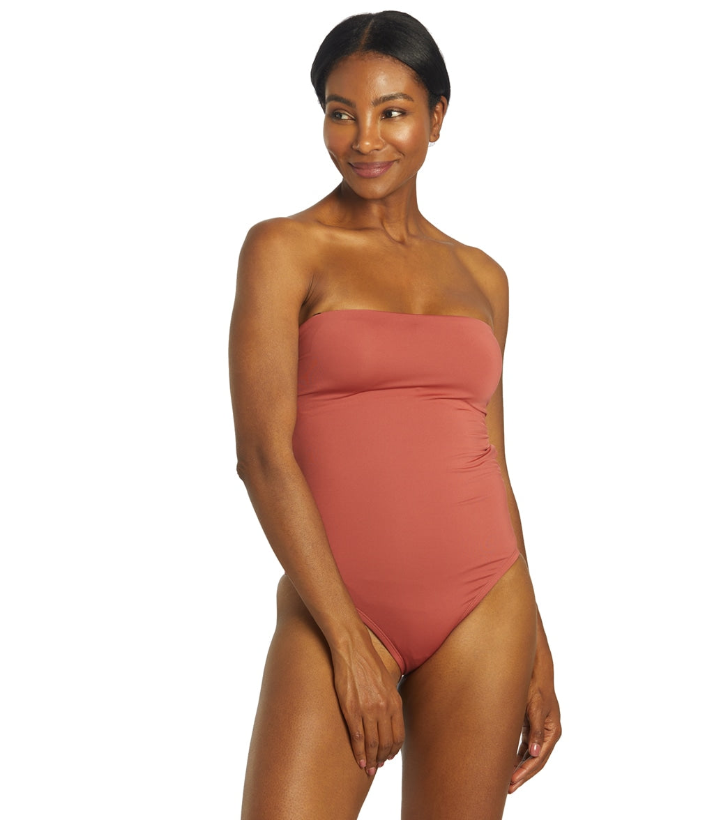 나이키 Nike Womens Solid Lace-Up Back Bandeau One Piece Swimsuit,Canyon Rust