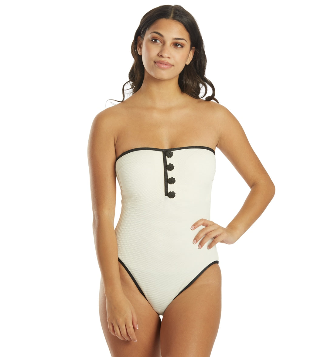 Kate Spade Women's Pique Texture Contrast Classic Bandeau One Piece Swimsuit  at 