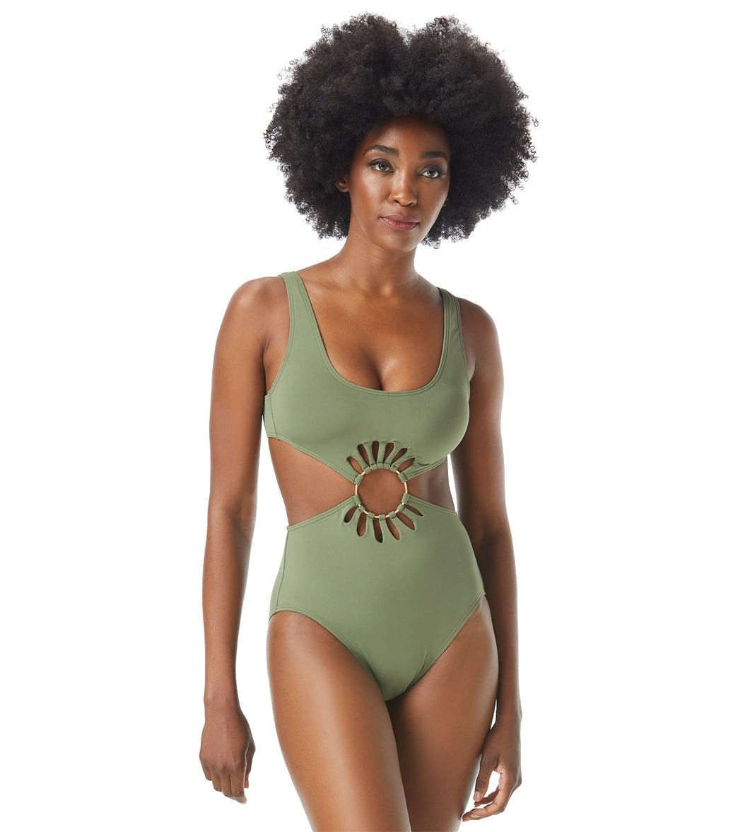 Vince Camuto Women's Tanzania Cheetah Belted Plunge V Neck One Piece  Swimsuit at