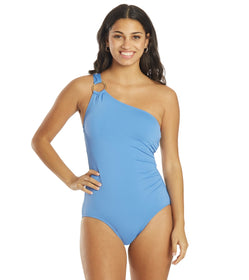 Michael Kors Women's Iconic Solid Underwire One Shoulder One Piece Swimsuit  at 