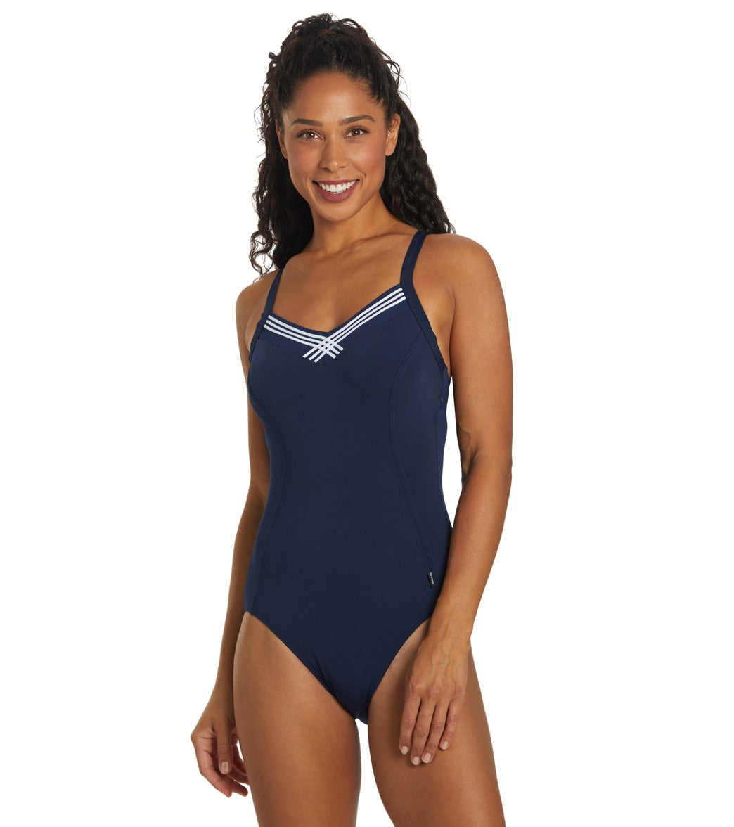 Chlorine Resistant TYR Printed V-Neck One Piece Swimsuit