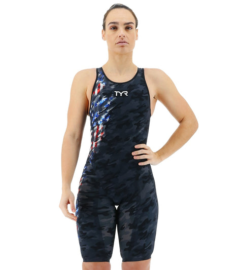 Tyr Womens Venzo Camo Usa Open Back Tech Suit Swimsuit At 