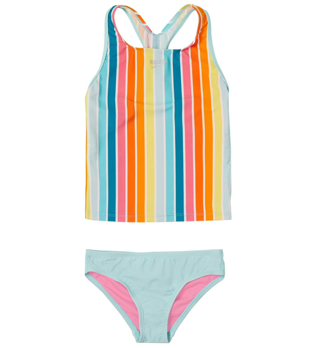 Speedo Girls' Printed Racerback Tankini Set (Big Kid) Aqua Splash at ...