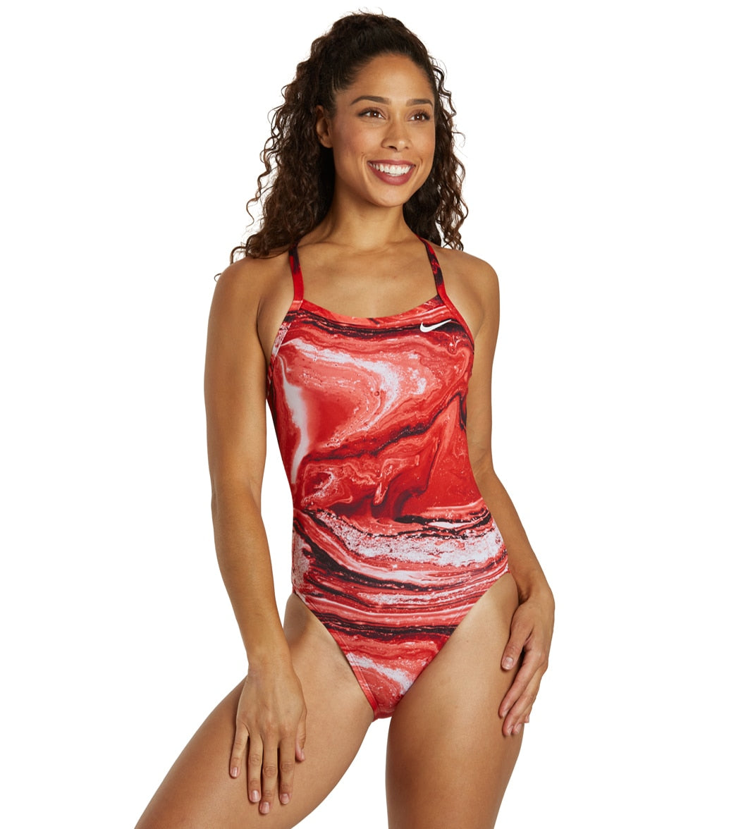 나이키 원피스 수영복 (강습용 추천) Nike Womens HydraStrong Crystal Wave Racerback One Piece Swimsuit,University Red