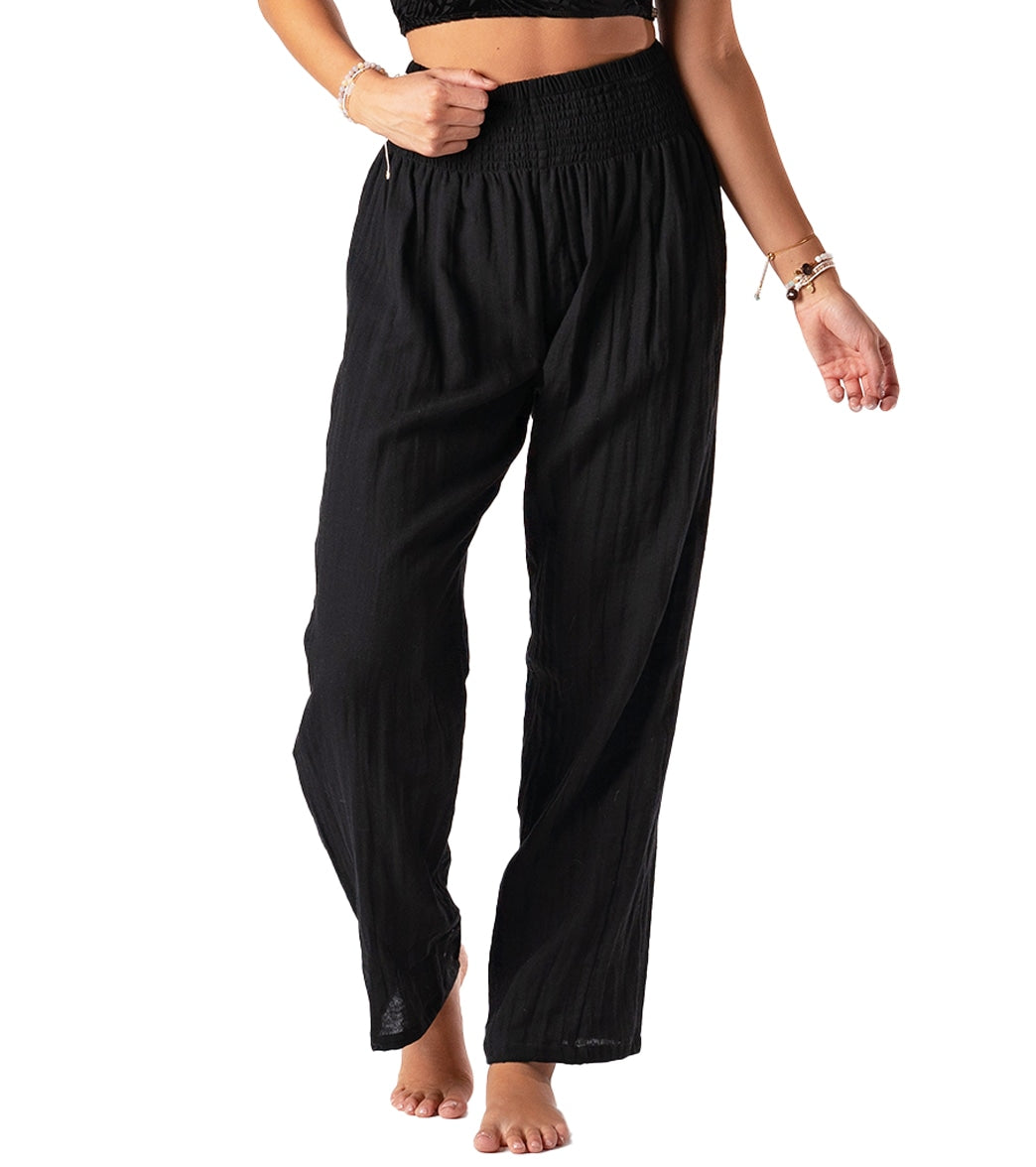 Lotus and Luna Solid Wide Leg Pant Black at SwimOutlet.com