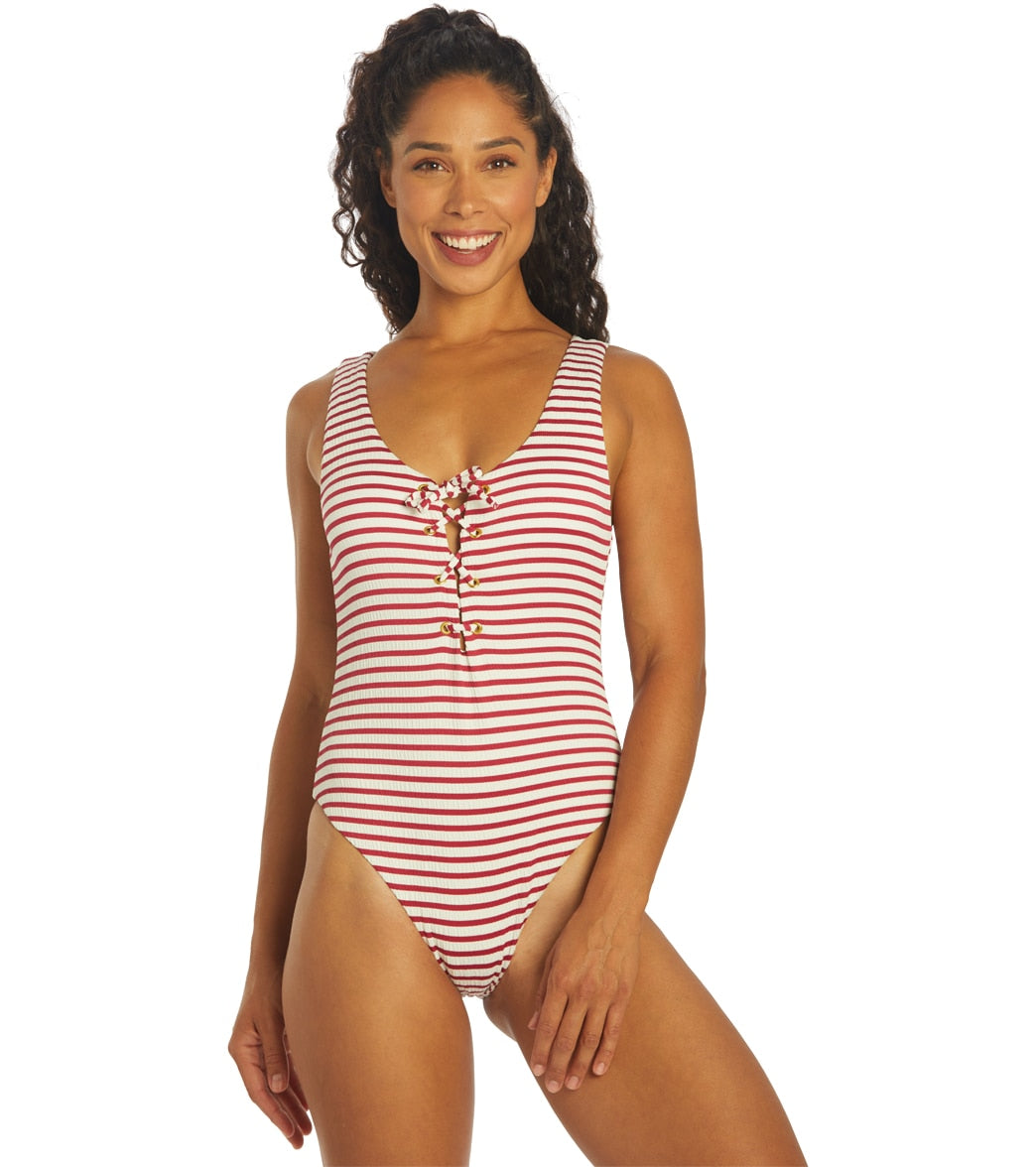 Vince Camuto Plunging Geo Lace One Piece Swimsuit - Summer