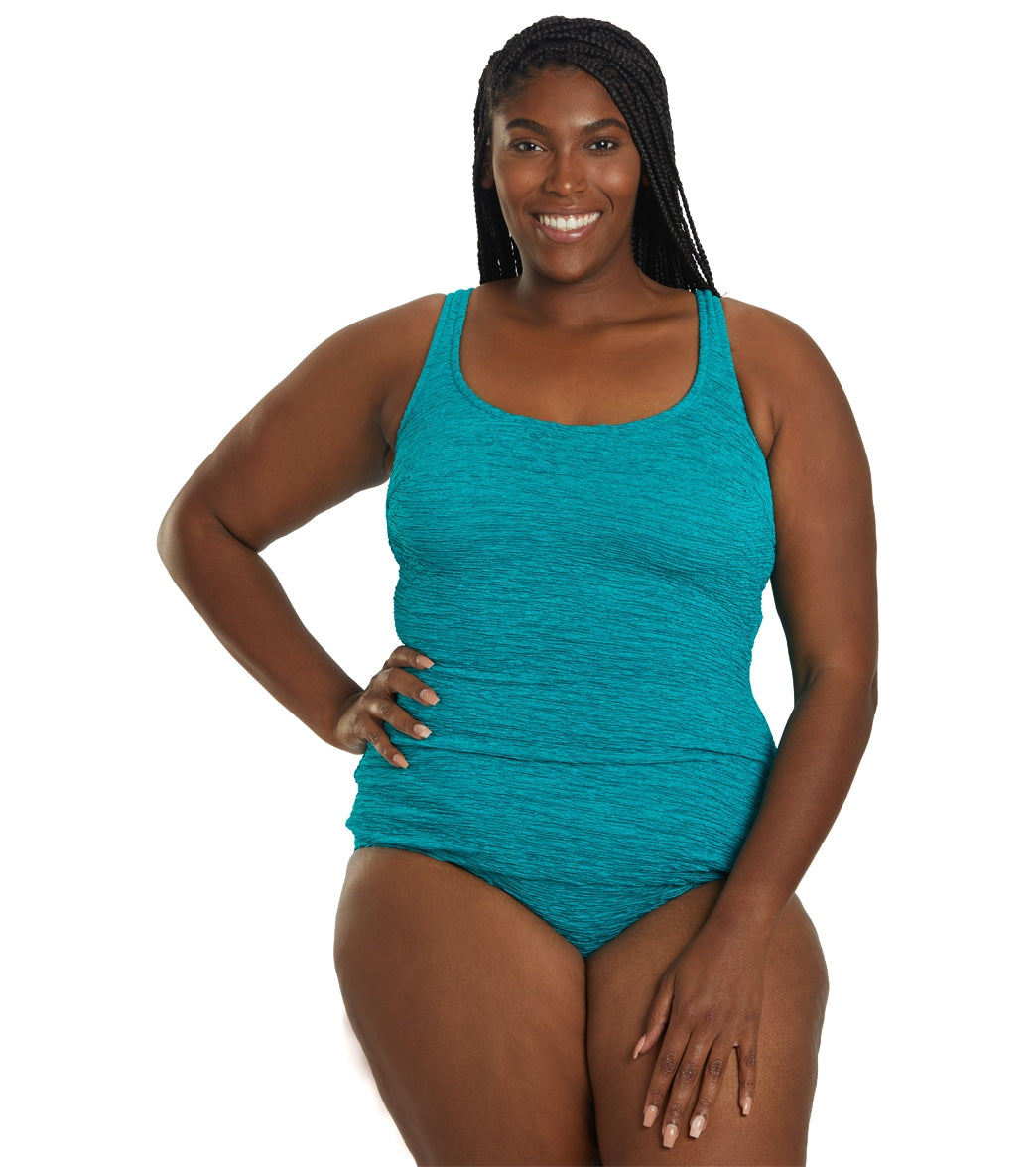 Sporti Plus Size Textured Chlorine Resistant High Neck One Piece