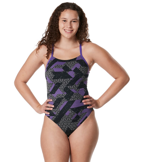 Speedo Womens Ruse Blocks Flyback One Piece Swimsuit Speedo Purple At