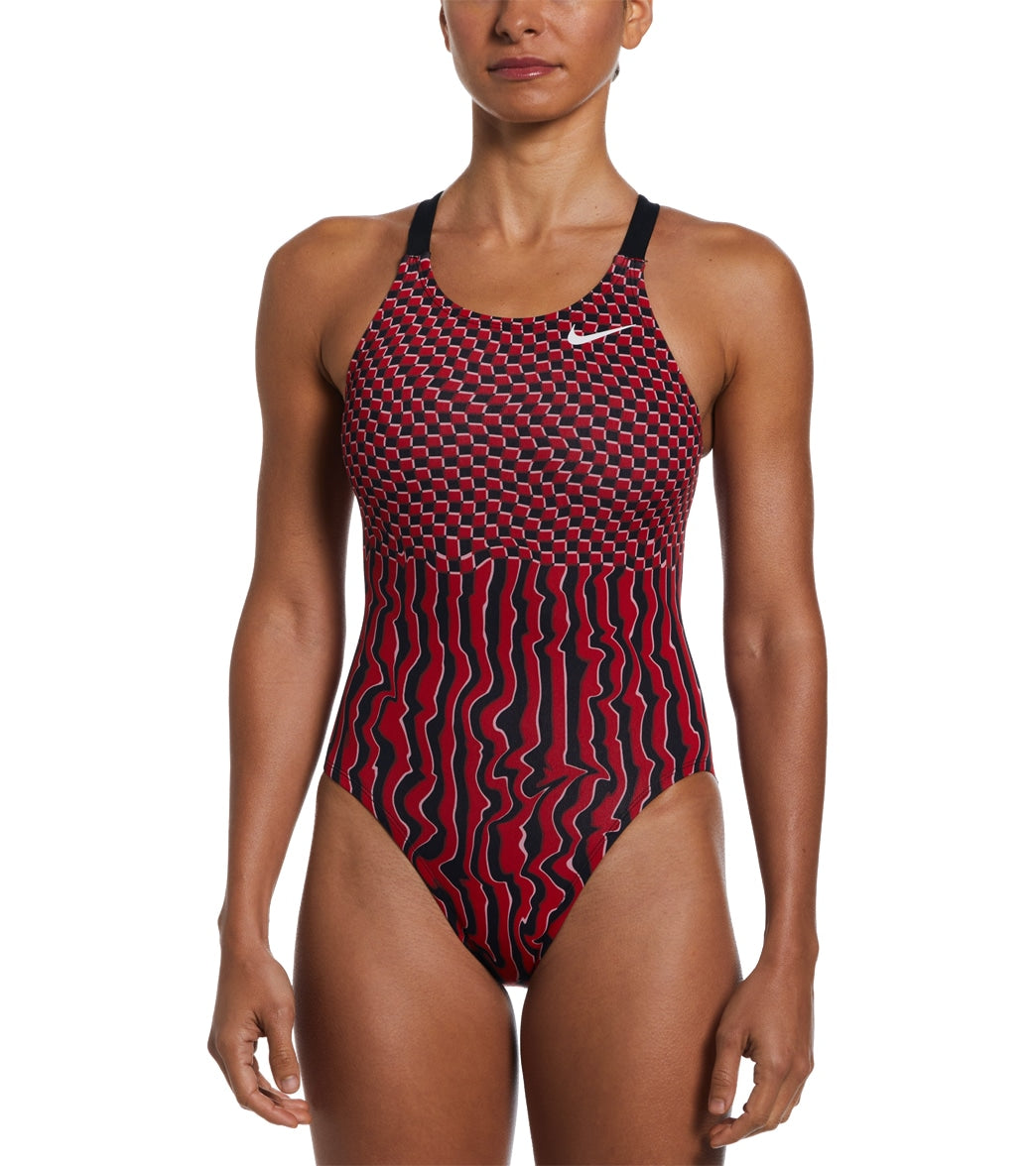 나이키 원피스 수영복 (강습용 추천) Nike Womens Drippy Check Fastback One Piece Swimsuit,University Red