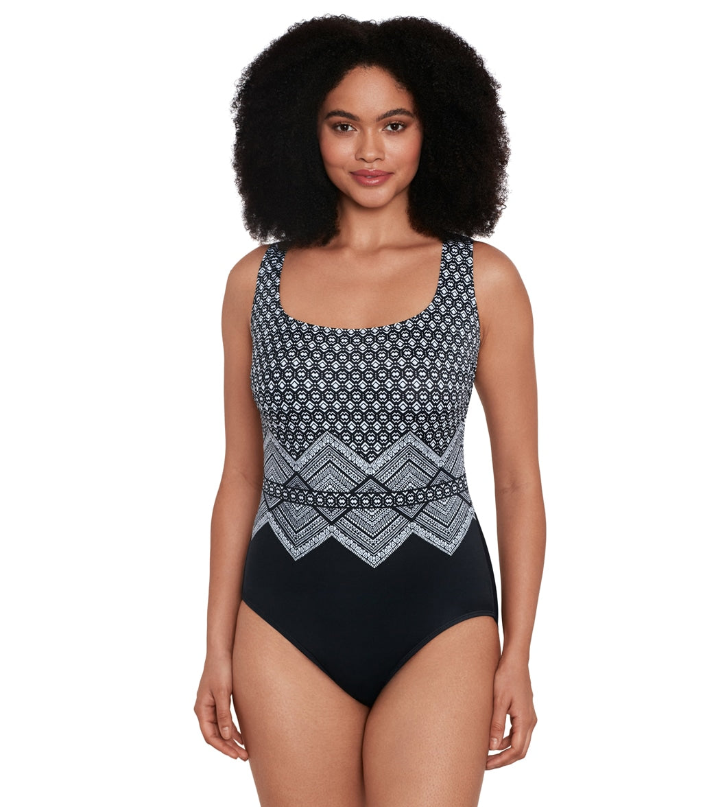 Scoopback Highneck Long Torso Panel Swimsuit Ombre Mood