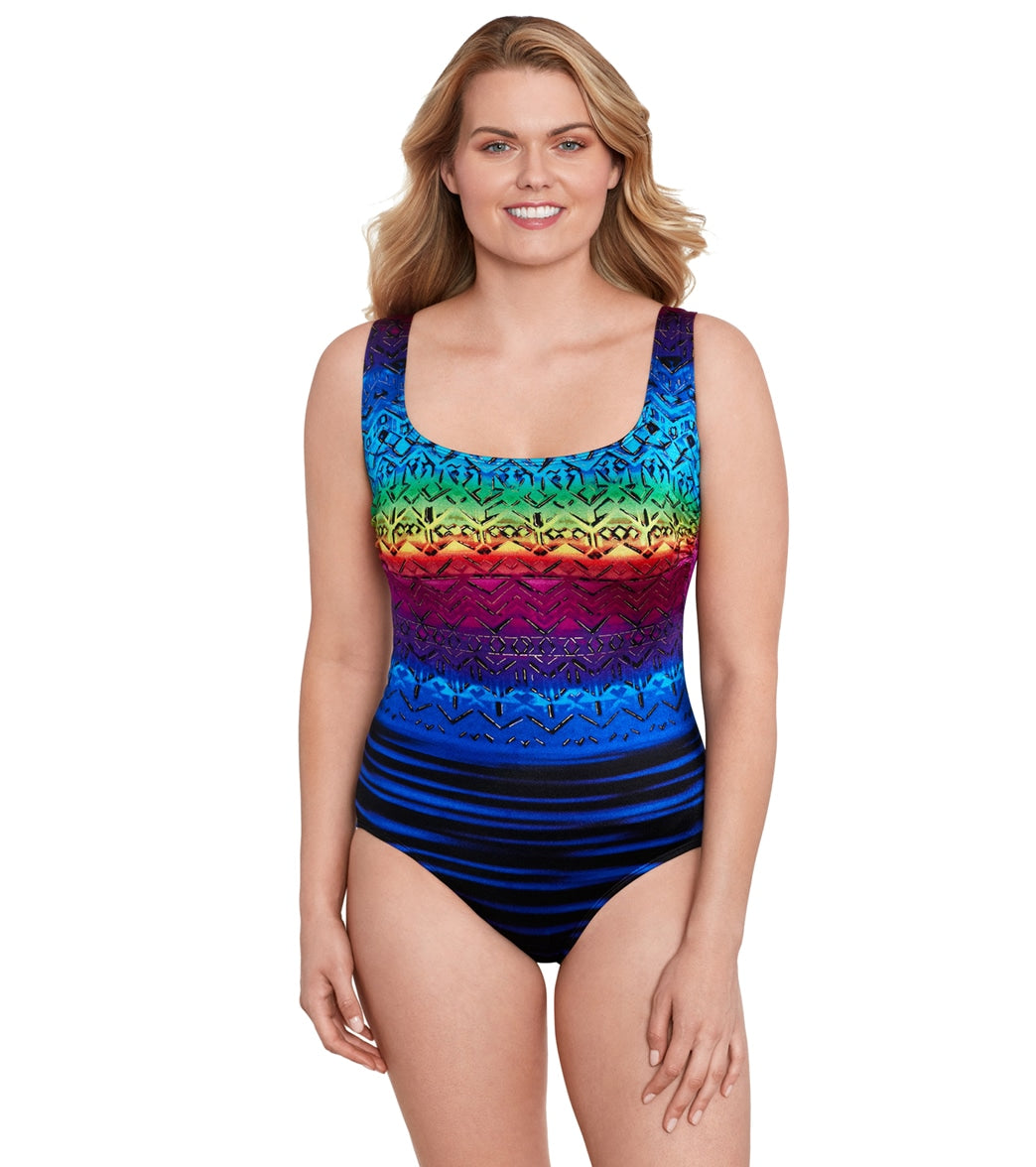 Longitude Women's Swimwear Side Tie Draped Surplice One Piece Swimsuit,  Multi, 8 : : Clothing, Shoes & Accessories