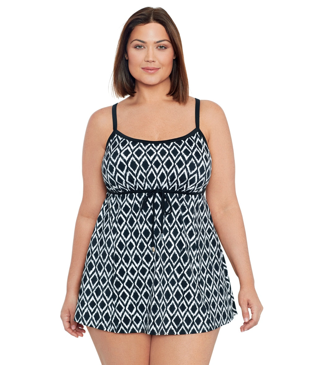 AVENUE | Women's Plus Size Empire Swim Dress - black - 32W