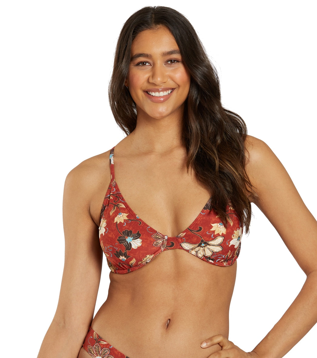 Hurley Island Style Floral Print Adjustable Bikini Swim Top & Reversible Bikini  Hipster Swim Bottom