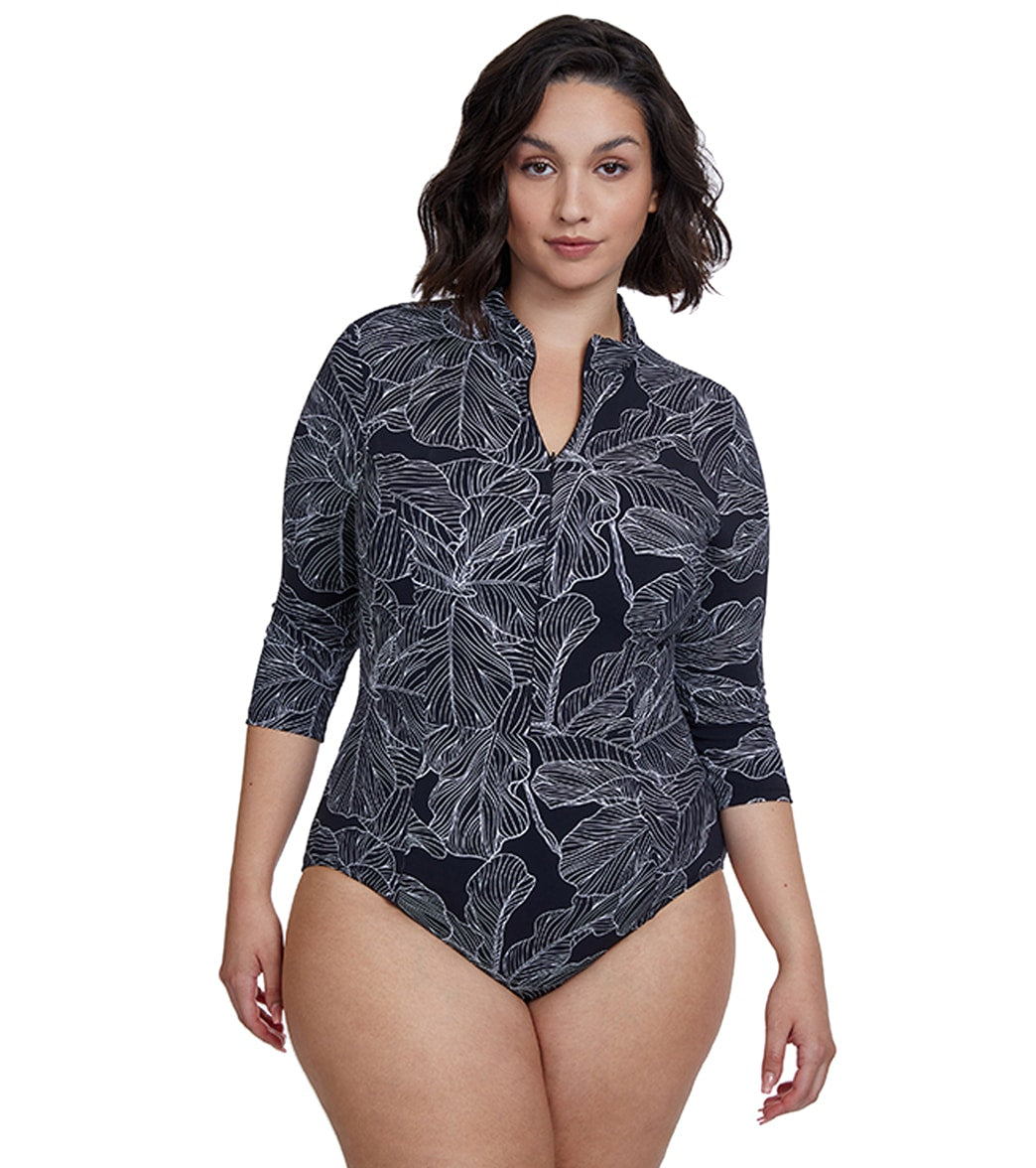 Gray-Blue printed modest swimsuit