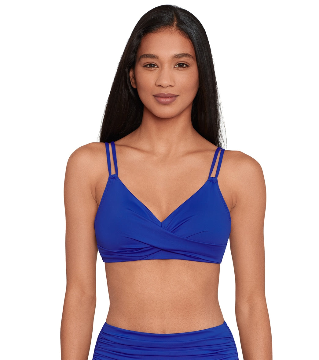 WMNS Bikini Set - Wide V Cut Top / Ruffle Trimmed Bottom / Blue