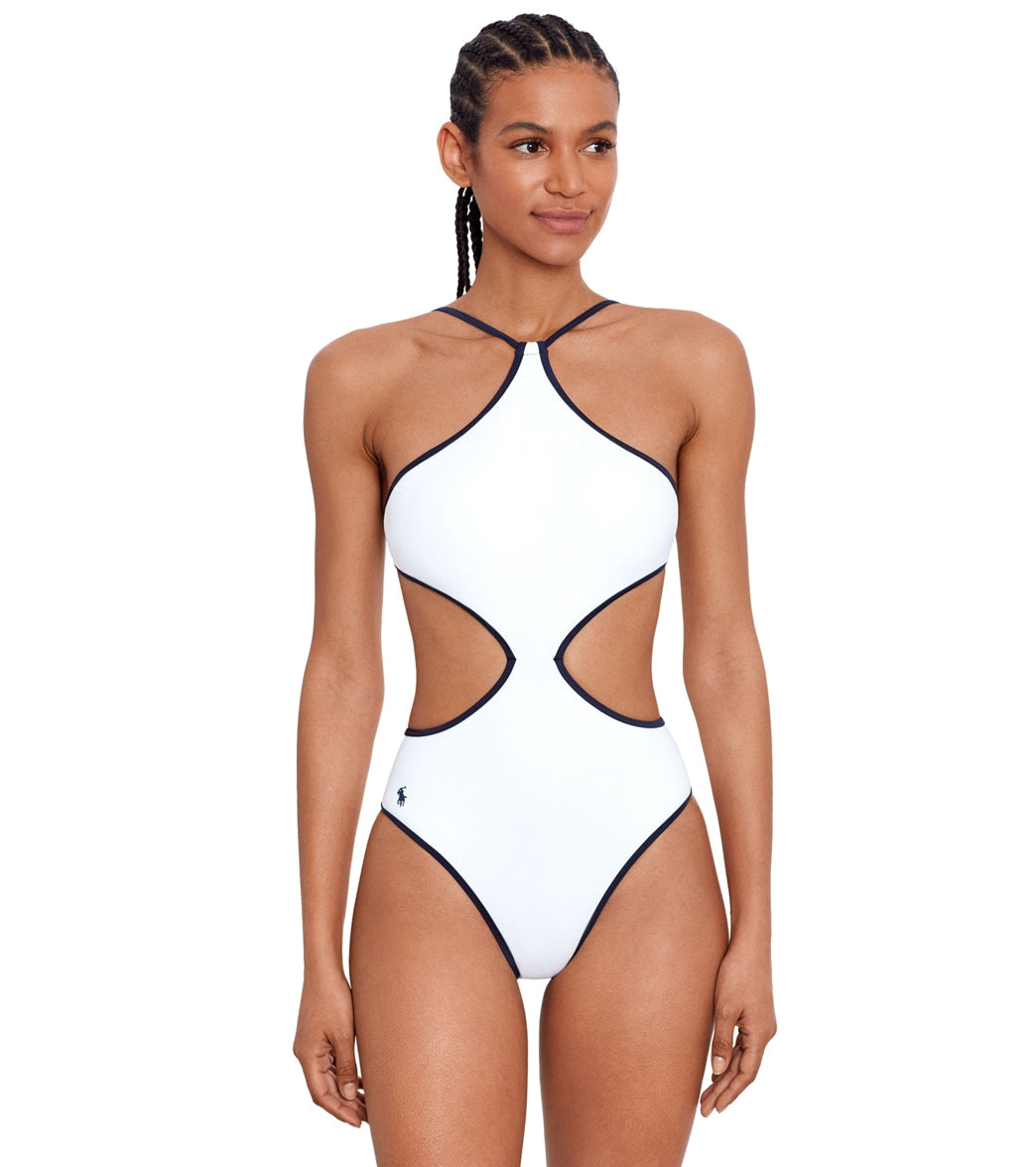Polo Ralph Lauren Women's Tipped Solids High Neck One Piece Swimsuit at  