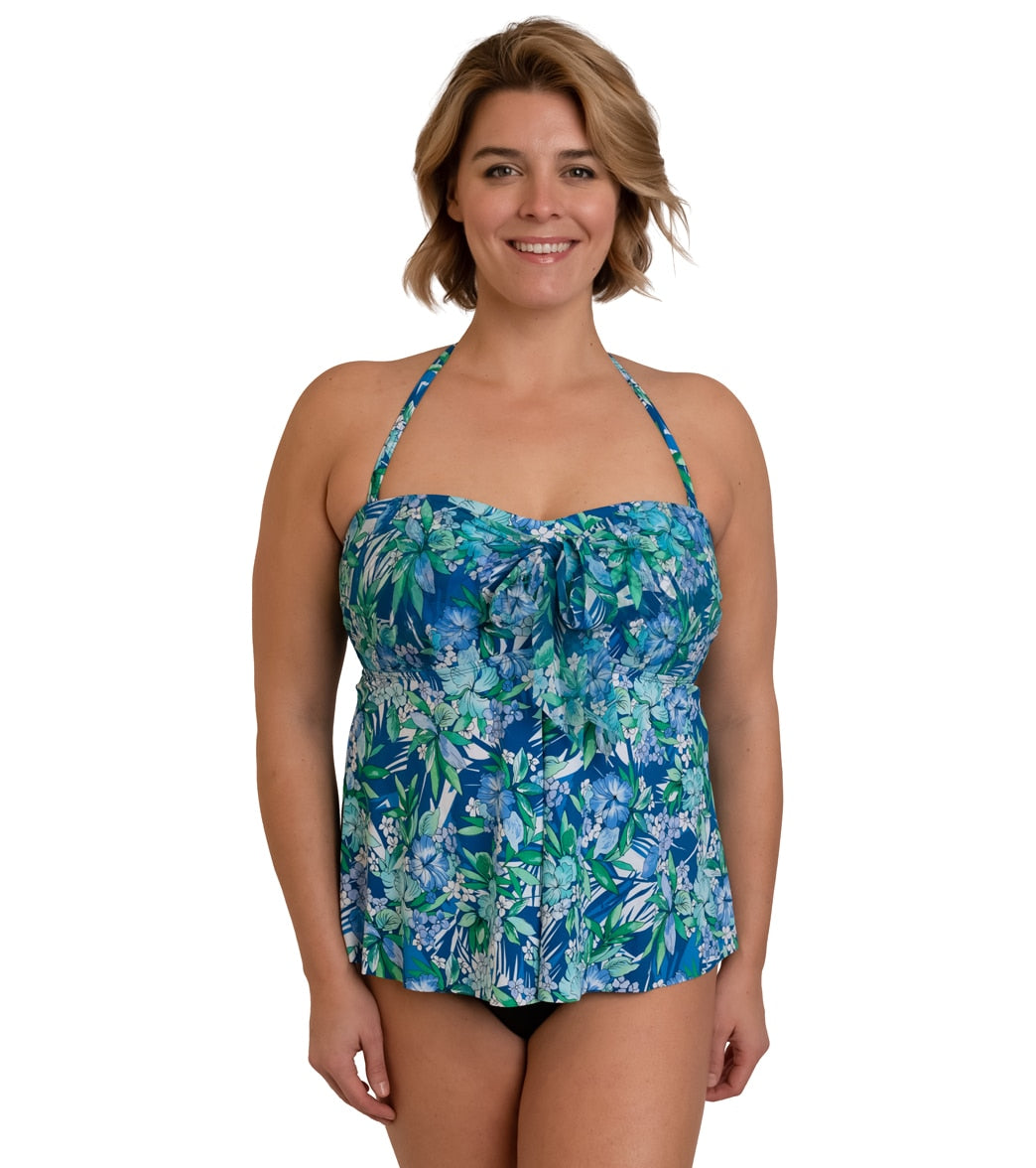 Swimsuits For All Women's Plus Size Loop Strap Blouson Tankini Set 14 Blue  Dots, Black