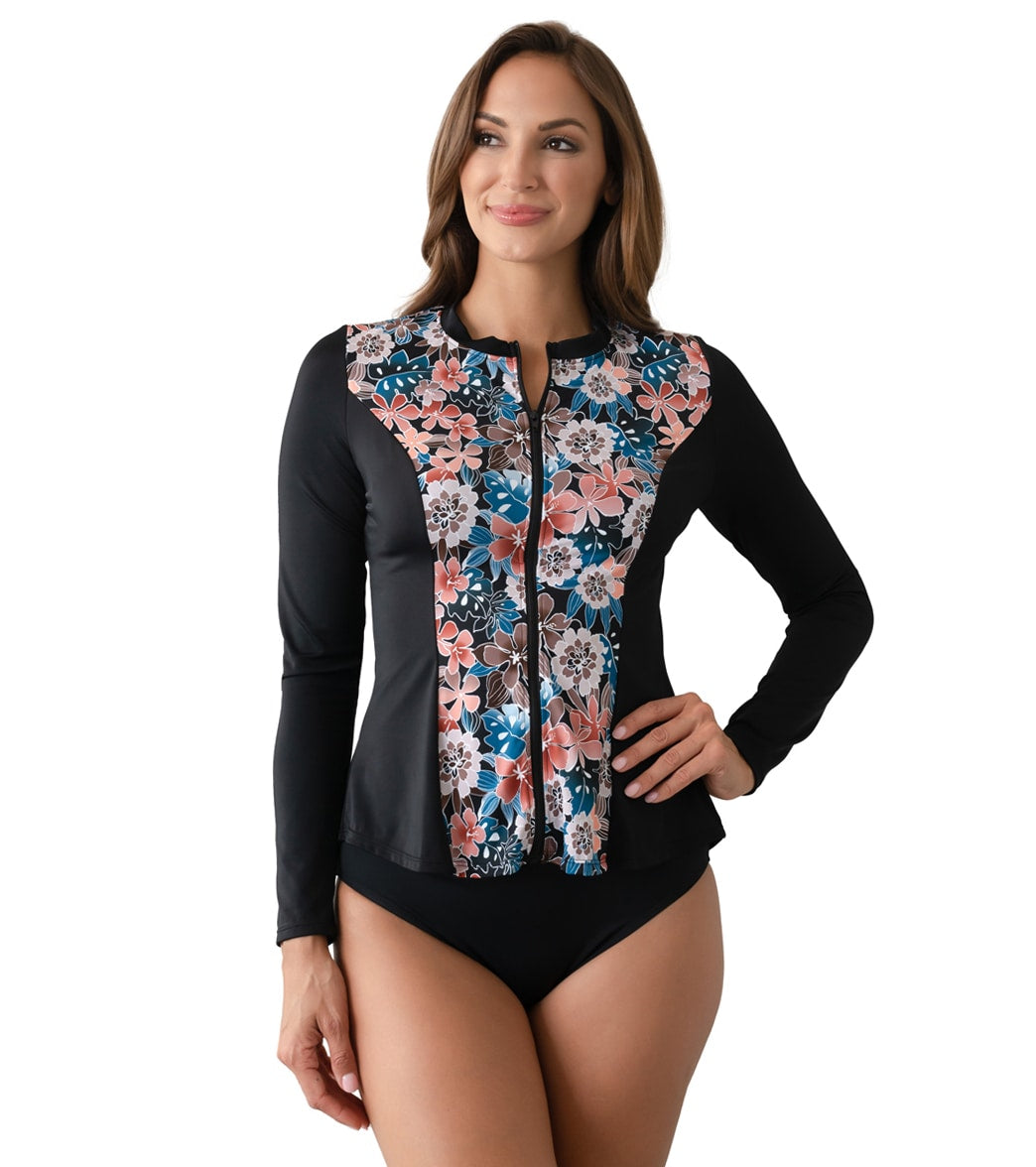 Beach House Sport Ava Zip Front Rash Guard - Beach Solids