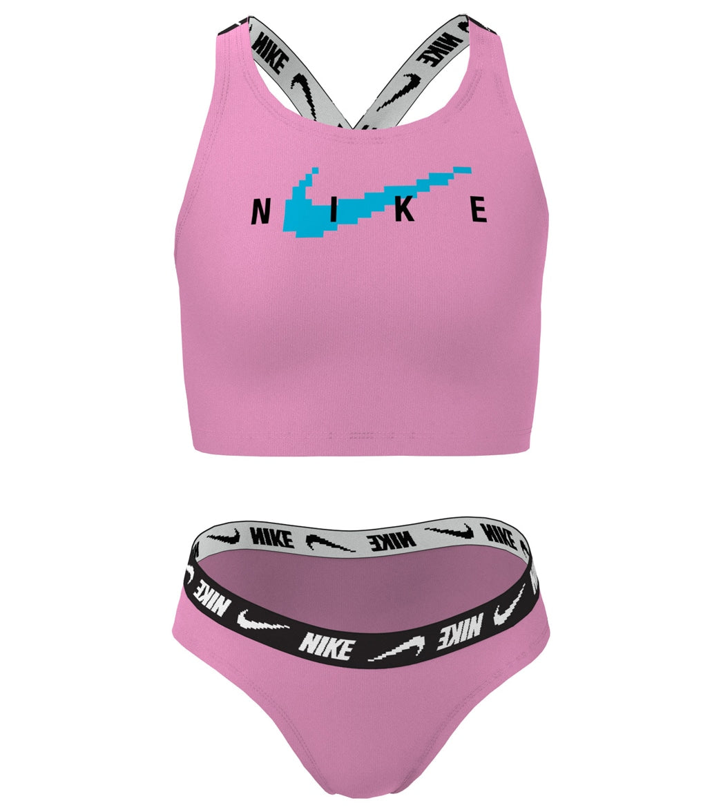 Nike Girls' Script Logo Crossback Two Piece Mid Bikini Set (Big