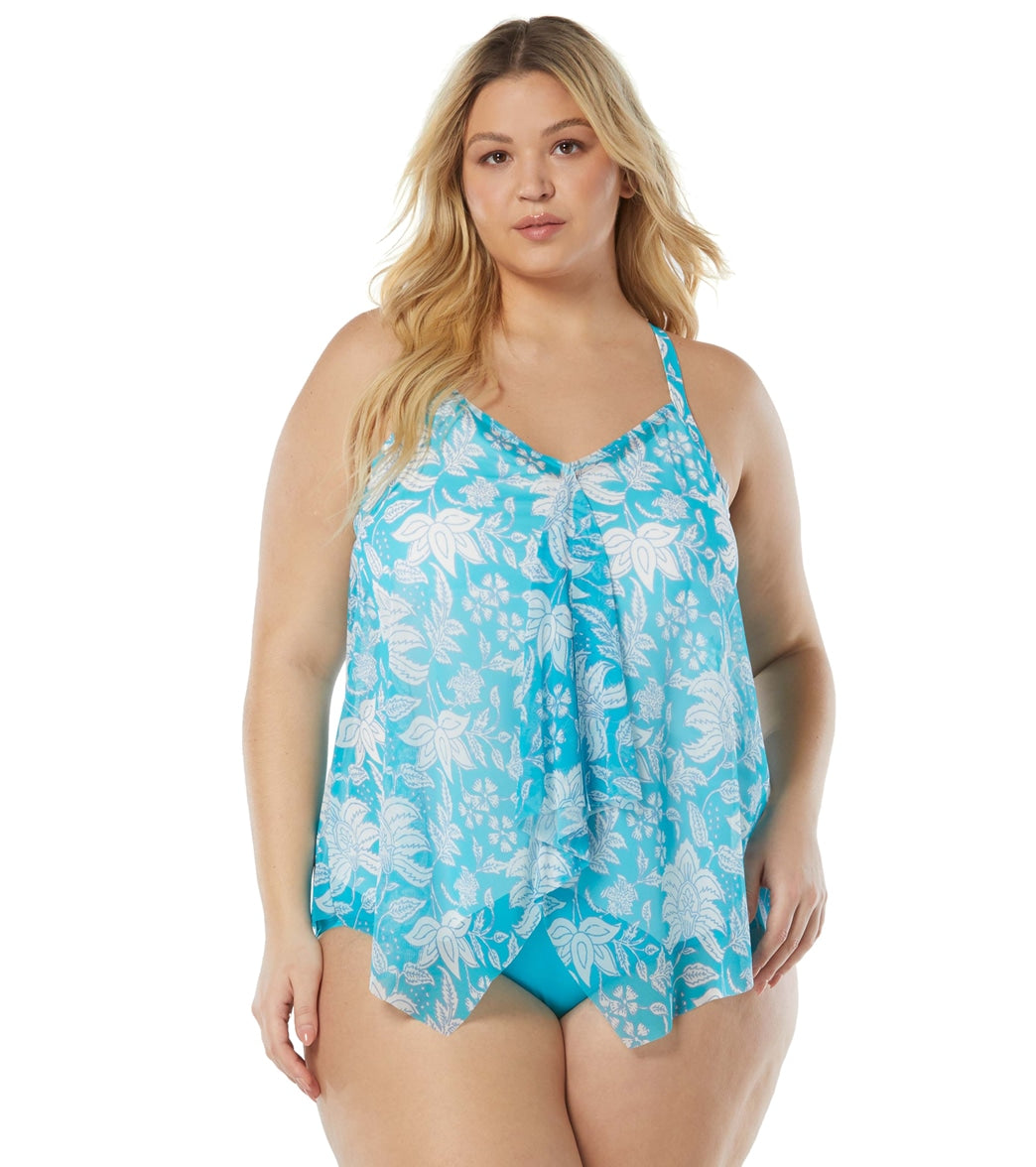 Beach House Sport Plus Size Triumph Double Layer Tankini Top - Geo Palm