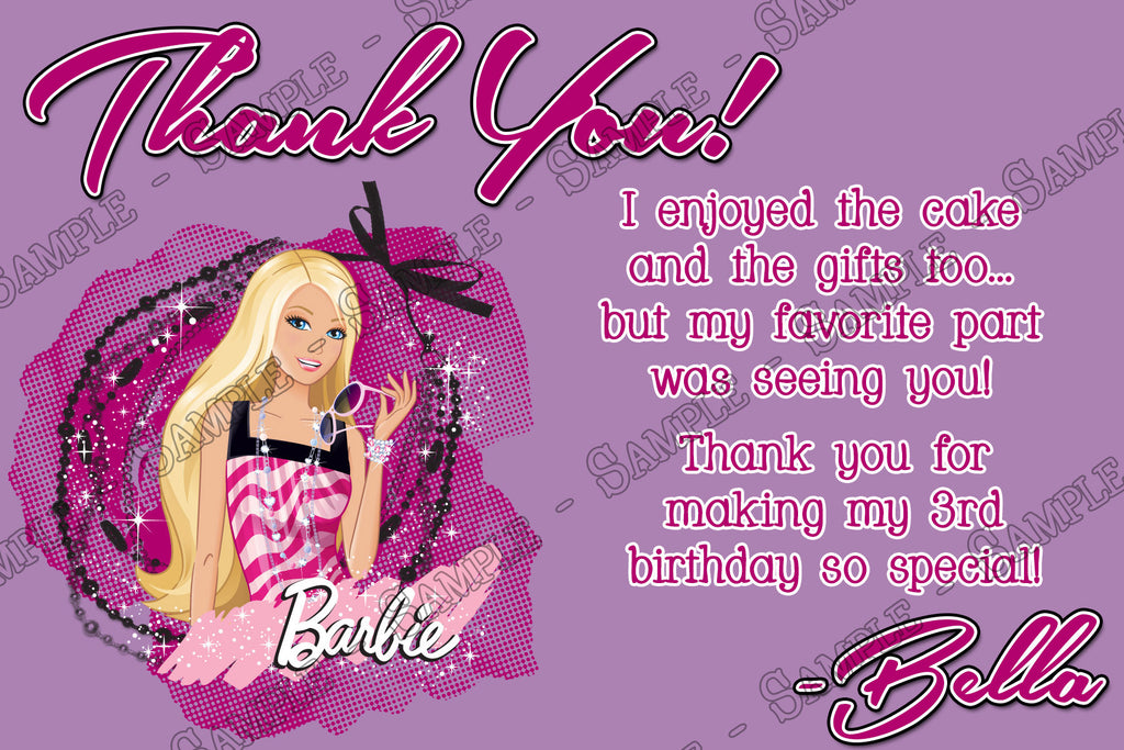 Novel Concept Designs - Barbie Birthday Party Thank You Card Printable