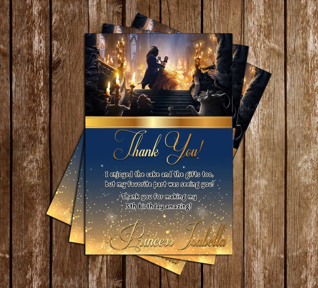 Thank You Cards Personalised Beauty And The Beast Birthday Party