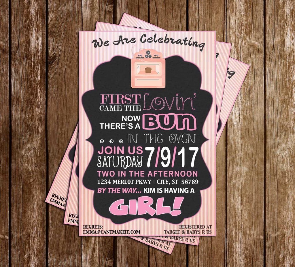 bun in the oven baby shower invitations