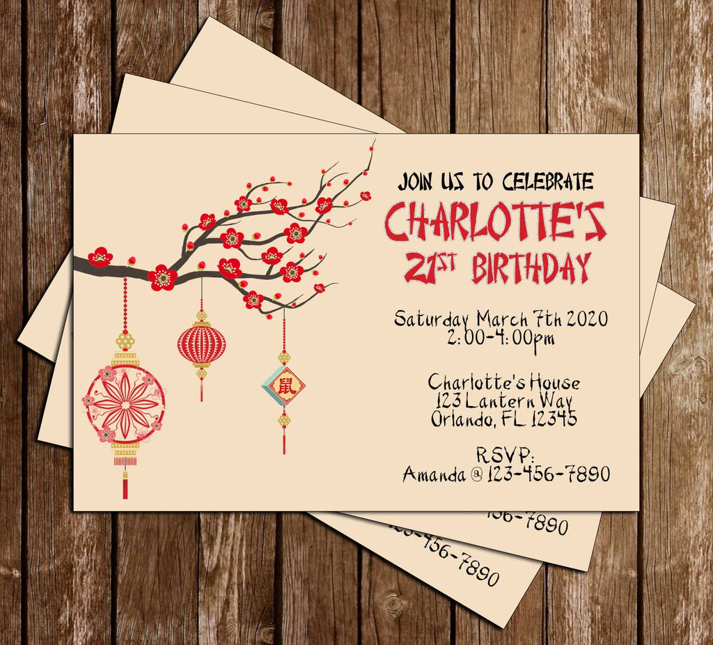 Novel Concept Designs Cherry Blossoms Chinese Birthday Party Thank You Card