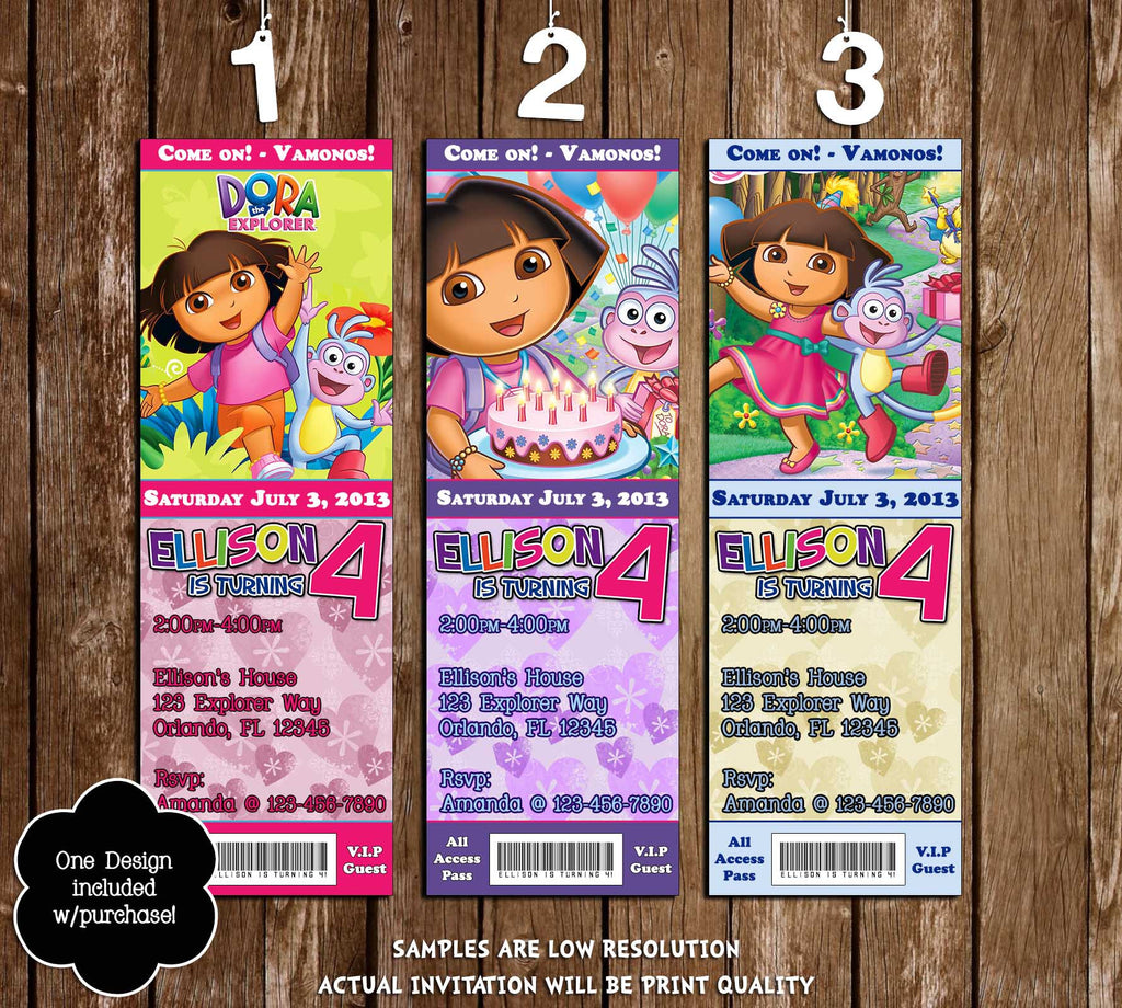 Novel Concept Designs - Dora the Explorer Birthday Party Ticket Invitation