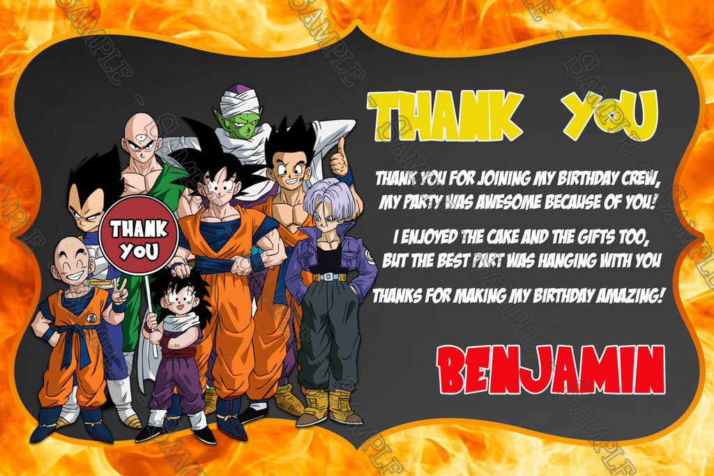 Novel Concept Designs Dragon Ball Z Fire Anime Birthday Thank You Card