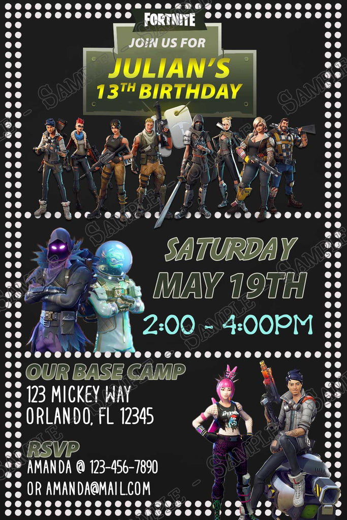 novel concept designs fortnite dots birthday party invitation - fortnite invitations template free