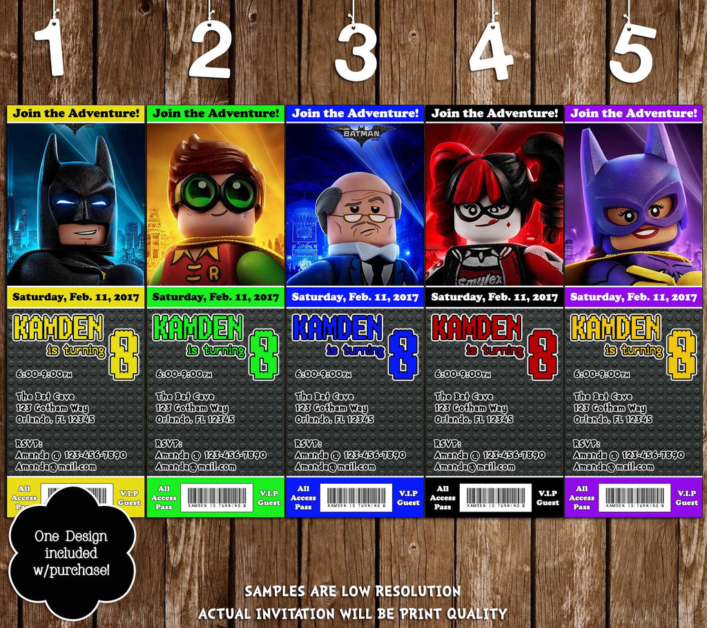 Novel Concept Designs - Lego Batman Movie Birthday Party Ticket Invitation