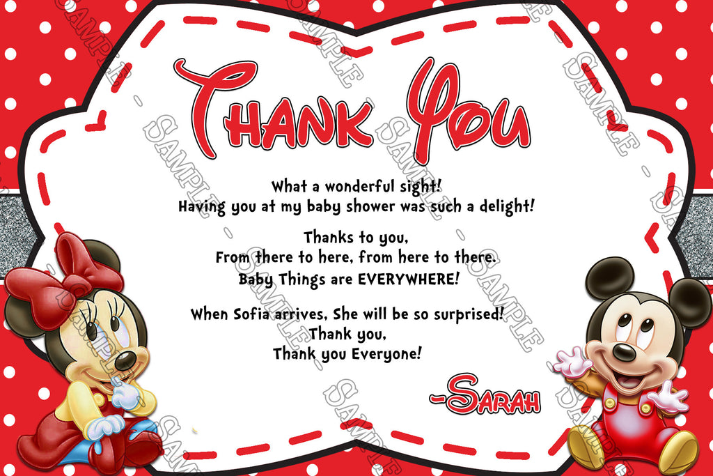 Baby Mickey Minnie Mouse Baby Shower Thank You Card