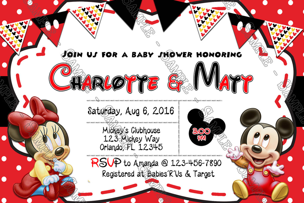 Baby Mickey Minnie Mouse Baby Shower Invitation