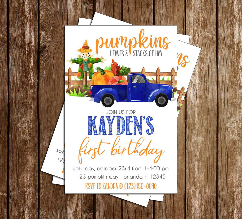 Pumpkin Truck Fall - Tall - Birthday Party - Invitation