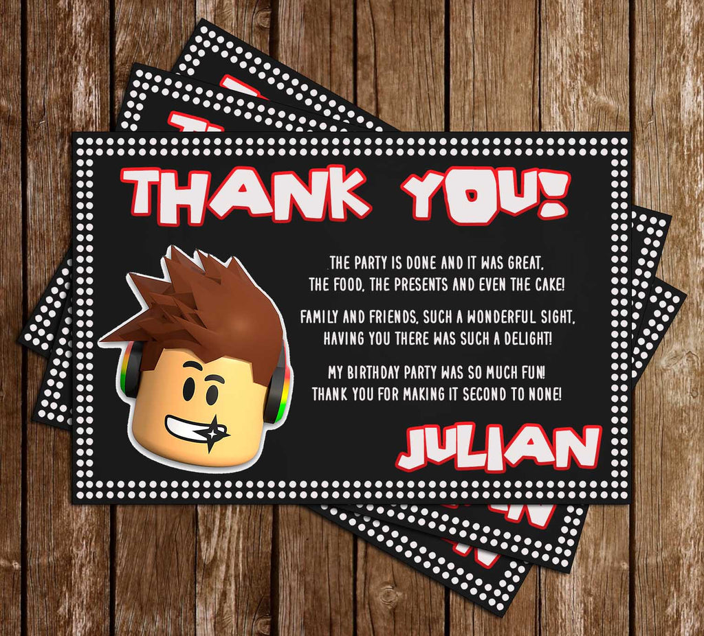 Roblox Chalkboard Birthday Party Thank You Card Novel Concept Designs - roblox 13th birthday promo code 2019