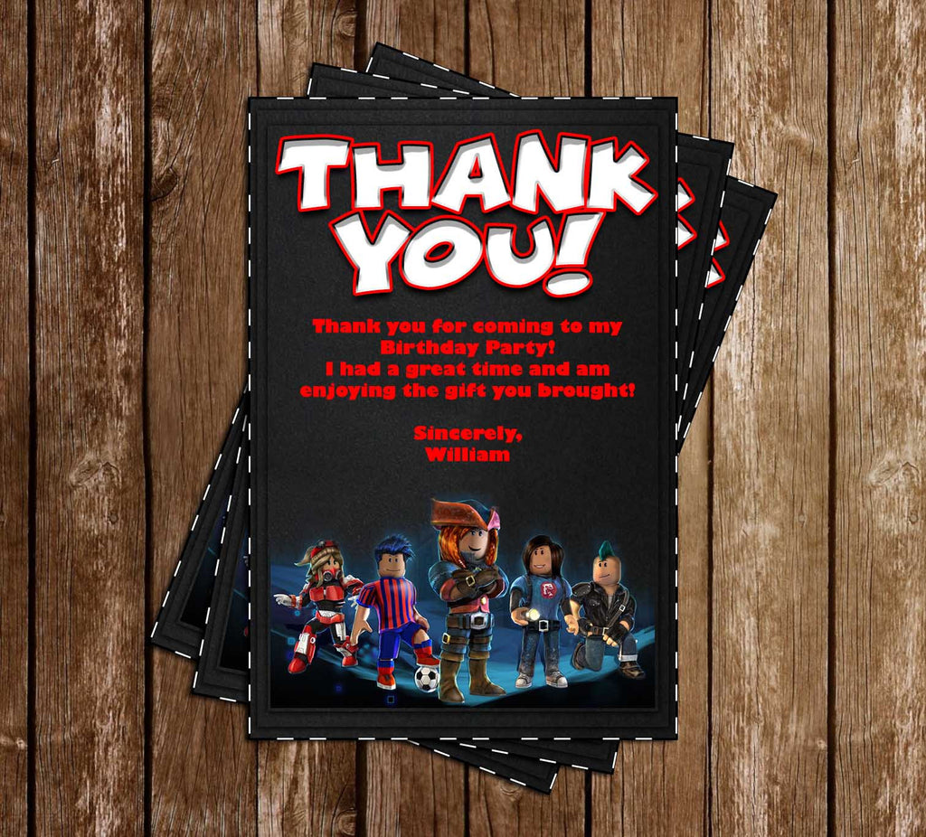 Roblox Game Birthday Party Thank You Card - 